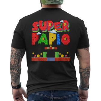 Gamer Super Papio Funny Gamer Outfits Funny Gift For Papa Mens Back Print T-shirt | Mazezy