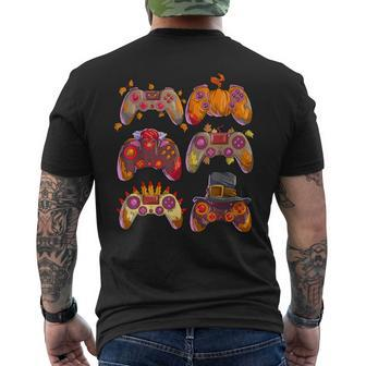 Gamer Thanksgiving Boys Gaming Controllers Turkey Pumpkin Men's T-shirt Back Print - Thegiftio UK