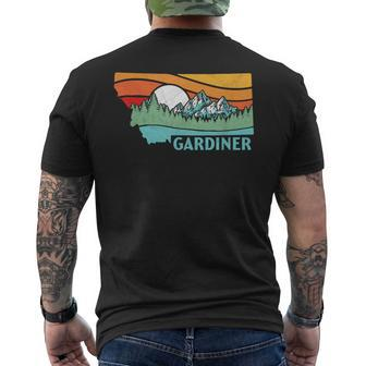 Gardiner Montana Outdoors Retro Mountains & Nature Men's T-shirt Back Print | Mazezy CA
