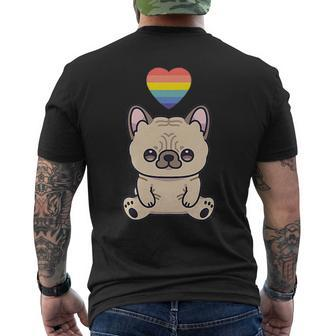 Gay French Bulldog Lgbtq Pride Flag Lesbian Kawaii Heart Mens Back Print T-shirt | Mazezy