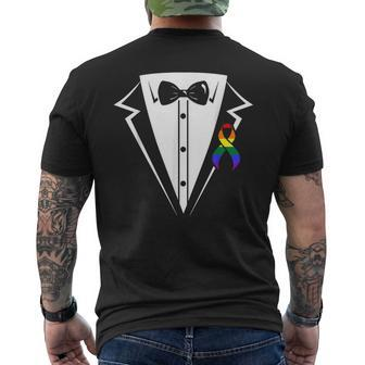 Gay Tuxedo Funny Costume Lgbtq Gay Lesbian Pride Support Mens Back Print T-shirt | Mazezy