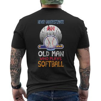 Gentlemen Never Underestimate The Old Man Playing Softball Mens Back Print T-shirt - Seseable
