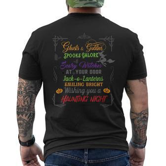Ghosts Goblins & Spooks Galore Scary Witches At Your Door Mens Back Print T-shirt | Mazezy