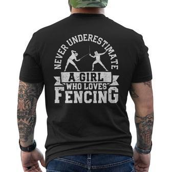 Girls Fencer Never Underestimate A Girl Who Loves Fencing Mens Back Print T-shirt - Seseable