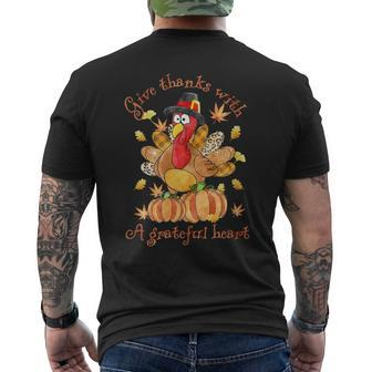 Give A Thanks With Grateful Heart Thanksgiving Day Turkey Men's T-shirt Back Print - Monsterry CA