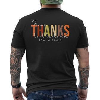 Give Thanks To The Lord Thanksgiving Bible Verse Scripture Men's T-shirt Back Print - Seseable