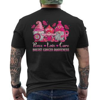 Gnome Peace Love Cure Pink Ribbon Breast Cancer Awareness Men's T-shirt Back Print - Seseable