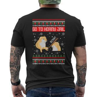 Go To Horny Jail Ugly Christmas Sweater Bonk Meme Men's T-shirt Back Print - Monsterry