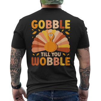 Gobble Till You Wobble Thanksgiving Turkey Cute Family Out Men's T-shirt Back Print | Seseable UK