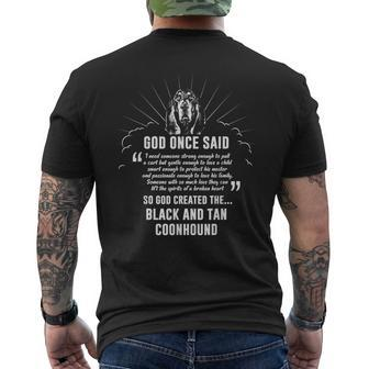God Once Said Black And Tan Coonhound Dog Men's T-shirt Back Print | Mazezy