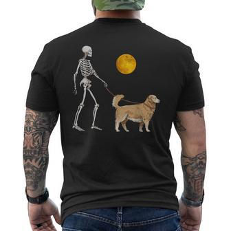 Golden Retriever Skeleton Dog Walking Halloween Costume Men's T-shirt Back Print - Monsterry CA