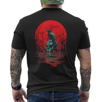 Gothic Raven Skull Red Moon Black Crow Mens Back Print T-shirt - Monsterry AU