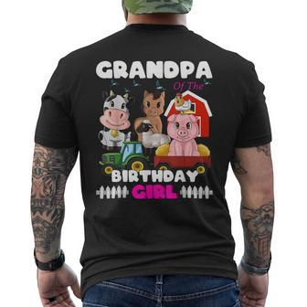 Grandpa Of The Birthday Girl Barnyard Farm Animals Tractor Men's Back Print T-shirt | Mazezy