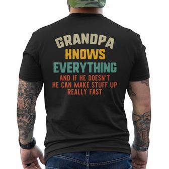 Grandpa Knows Everything Vintage Fathers Day Funny Mens Back Print T-shirt | Mazezy