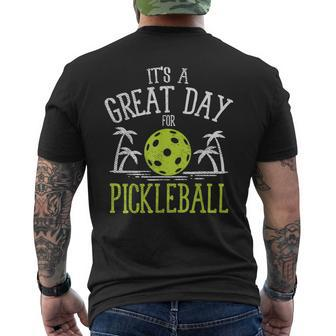 Great Day Pickleball Palm Trees Pickle Ball Beach Sport Men's T-shirt Back Print | Mazezy