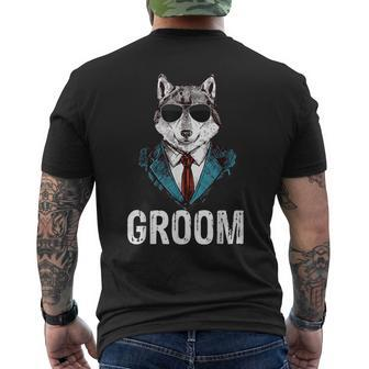 Grooms Wolf Bachelor Wedding Groomsmen Team Party Men's T-shirt Back Print | Mazezy