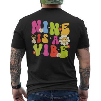 Groovy 9 Is A Vibe 9Th Birthday Party Decorations Kids Girls Mens Back Print T-shirt - Seseable
