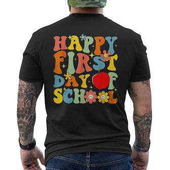 Groovy Happy First Day Of School Back To School Teachers Mens Back Print T-shirt - Seseable