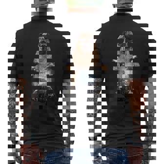 Grumpy Pug In Aviator Sunglass Riding Motorcycle Dog Men's Back Print T-shirt | Mazezy