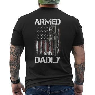 Gun American Flag Armed And Dadly Deadly Dad Father Men's Back Print T-shirt | Mazezy