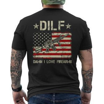 Gun American Flag Dilf Damn I Love Firearms Gift For Mens Mens Back Print T-shirt | Mazezy