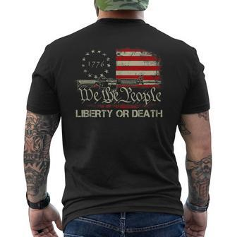 Gun Vintage American Flag Give Me Liberty Or Give Me Death Men's Back Print T-shirt | Mazezy