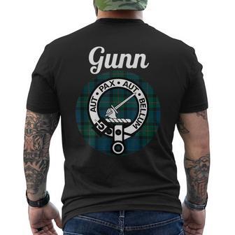 Gunn Clan Scottish Name Coat Of Arms Tartan Mens Back Print T-shirt | Mazezy