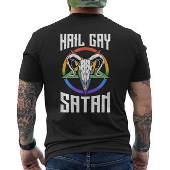 Hail Gay Satan Lgbtq Pride Satanist Pentagram Mens Back Print T-shirt | Mazezy