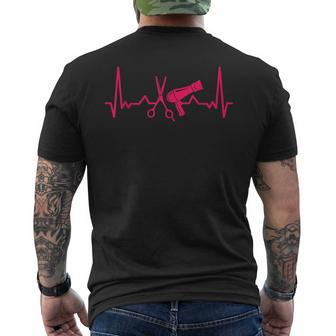 Hairdresser Scissors Dryer Heartbeat Hairstylist Men's T-shirt Back Print | Mazezy