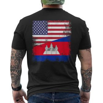 Half Cambodian Flag Vintage Cambodia Usa Men's T-shirt Back Print | Mazezy DE