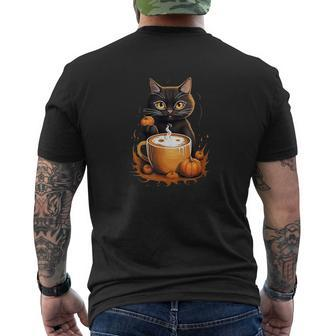 Halloween Black Cat Pumpkin Spice Latte Syrup Creamer Men's T-shirt Back Print - Monsterry CA