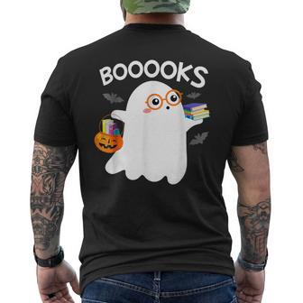 Halloween Booooks Cute Ghost Reading Library Books Halloween Men's T-shirt Back Print - Monsterry UK