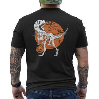 Halloween Boys Dinosaur Skeleton T Rex Scary Pumpkin Moon Men's T-shirt Back Print - Seseable