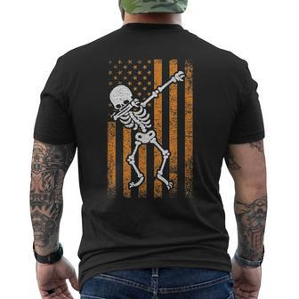 Halloween Dabbing Skeleton American Flag For Boys Girls Kids Halloween Funny Gifts Mens Back Print T-shirt | Mazezy