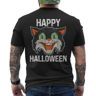 Halloween Happy Black Retro Cat Vintage Fun Cat Men's T-shirt Back Print | Mazezy UK