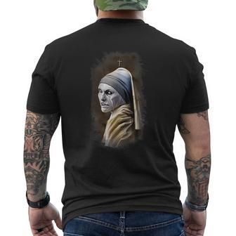 Halloween Scary Nun With A Pearl Earring Mens Back Print T-shirt | Mazezy