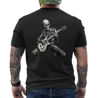 Halloween Skeleton Playing Guitar Rock And Roll Skull Men's T-shirt Back Print - Seseable