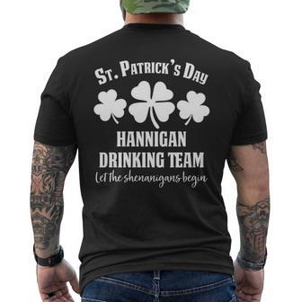 Hannigan Name Gift Drinking Team Hannigan Let The Shenanigans Begin Mens Back Print T-shirt - Seseable