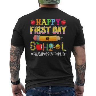 Happy First Day Of School Daycare Provider Daycare Teacher Gifts For Teacher Funny Gifts Mens Back Print T-shirt | Mazezy CA