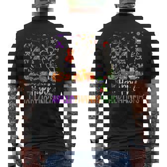 Happy Hallothanksmas Dancing Skeleton Halloween Thanksgiving Men's T-shirt Back Print | Mazezy