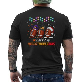 Happy Hallothanksmas Football Halloween Thanksgiving Xmas Men's T-shirt Back Print - Monsterry DE