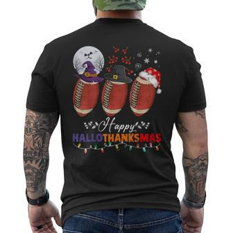 Happy Hallothanksmas Football Halloween Thanksgiving Xmas Men's T-shirt Back Print - Seseable