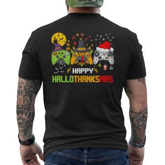 Happy Hallothanksmas Video Games Controller Halloween Xmas Men's T-shirt Back Print - Monsterry CA