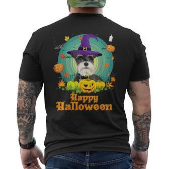 Happy Halloween Schnauzer Dog Pumpkin Witch Ghost Cute Scary Men's T-shirt Back Print - Monsterry