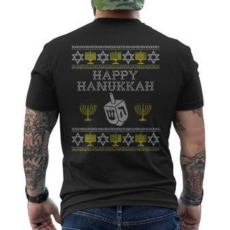 Happy Hanukkah Ugly Sweater Chanukah Jewish Christmas Men's T-shirt Back Print | Mazezy