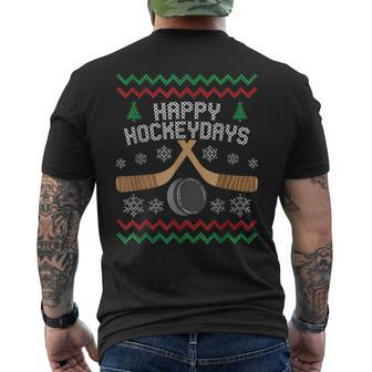 Happy Hockeyday Ice Hockey Boys Christmas Ugly Sweater Men's T-shirt Back Print | Mazezy