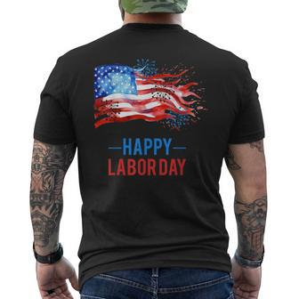 Happy Labor Day Fireworks And American Flag Labor Patriotic Men's T-shirt Back Print - Seseable