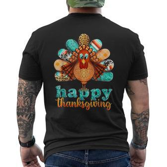 Happy Thanksgiving Turkey Day Leopard Holiday Men's T-shirt Back Print - Monsterry
