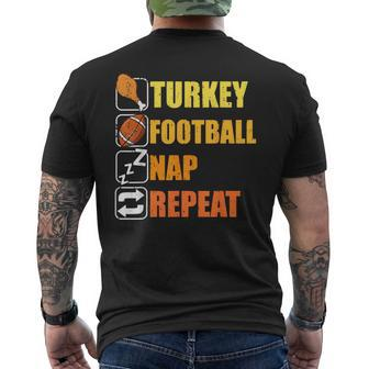 Happy Thanksgiving Turkey Football Nap Repeat Football Men's T-shirt Back Print | Mazezy