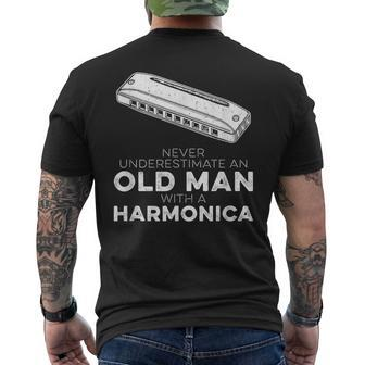 Harmonicist Never Underestimate An Old Man With Harmonica Men's T-shirt Back Print - Seseable